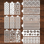 Cake Stencils for Baking - 15 Pcs Cookie Stencils for Royal Icing, Flower Roses Cookie Stencils for Buttercream Decorating, Folk Brick Stencils Cookie Decoration, Baking Template Cake Decor