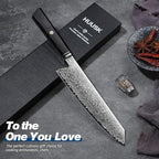 Huusk Damascus Kiritsuke Knife 8 inch - Japanese Knives with Wooden Handle, Hand Forged Chef Knives for Home Use, Razor Sharp Cooking Knife, Birthday Gift for Men