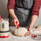 KneadAce Sourdough Starter Kit (PRO 34oz Jar, 2xOval baskets, Red Bread Lame)