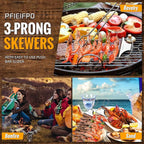 3PCS Grilling Savant 3 Way Skewers,14 Inch Metal Skewers for Grilling,Easy to Use Push Bar Slider, BBQ Accessory, Perfect for Meat,Veggies,Fruits,Marshmallow Roasting Sticks Grill Kabob Skewer.