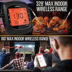 NutriChef Smart Bluetooth BBQ Thermometer with Travel Zip Case, Upgraded Stainless w/ 2 Temperature Probes, LCD Display, Done Alarm Android iPhone, Gas Charcoal BBQ Smoker Temp Monitoring