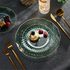 PLASTICPRO 30 Pack Plastic Plates Set of 15-10 inch Plates and 15-7 inch Plates, Elegant Clear Green Spiral and Gold Rim Disposable Fancy Plates Premium Heavyweight