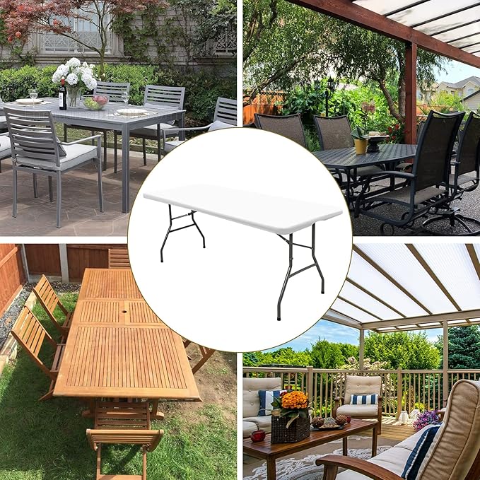 10 Pack Stretch Fabric Table Top Cap Cover, fits 8' Tables, Spandex Table Covers Washable Elastic Rectangle Tablecloth Protector for Indoor Outdoor Party Picnic Wedding, White, 30" W x 96" L
