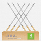 23.5" Long 304 Stainless Steel Skewers for Kabobs with Wood Handle,Heavy Duty Wide Flat Metal Kebab Skewer,Kabob Skewers for Grilling,BBQ Barbecue Skewer Reusable for Outdoor Grill（6 PCS）