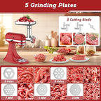 Meat Grinder Pasta Maker Attachment for Kitchenaid Stand Mixers,Set for Kitchenaid Mixer Attachments Includes Metal Food Grinder with Sausage Stuffer Tubes,3 in 1 Pasta Attachment with Dough Cutter