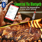 NutriChef Smart Bluetooth BBQ Thermometer with Travel Zip Case, Upgraded Stainless w/ 2 Temperature Probes, LCD Display, Done Alarm Android iPhone, Gas Charcoal BBQ Smoker Temp Monitoring