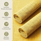 KXN Placemats Set of 8, Dual-Layer Thickened Faux Linen Table Mats, Heat Resistant & Wrinkle-Free, Machine Washable Cloth Place Mats for Kitchen Dining Indoor Outdoor (Yellow)