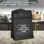DISCOUNT PROMOS 50 Hook and Loop Insulated Lunch Bags Set - Customizable Text, Logo - Polyester, Durable, Vibrant, Reusable - Black