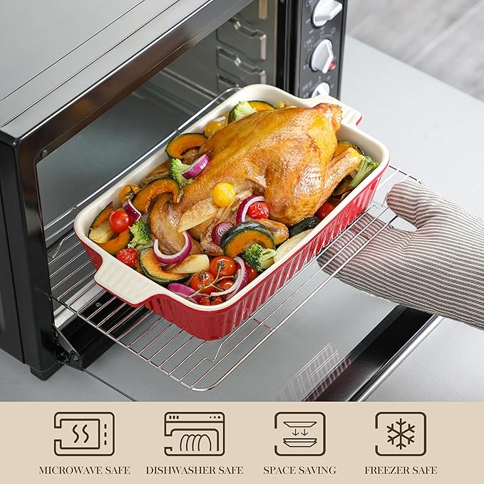 Bakeware Set of 4, MALACASA Porcelain Baking Pans Set for Oven, Casserole Dish, Ceramic Rectangular Baking Dish Lasagna Pans for Cooking Cake Pie Dinner Kitchen, Red (9.5"/11.25"/12.75"/14.5")