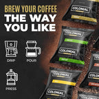 Colonial Coffee 32 Count Single Pot Coffee Packets – 100% Arabica Colombian Medium Roast | Pre-Measured Frac Packs for 12 Cup Maker | Bulk Ground Gourmet Coffee for Home & Office