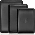 Cookie Sheets for Baking Nonstick - HONGBAKE Baking Sheet Pan Set of 3, Half/Quarter/Jelly Roll Pan for Oven with Diamond Texture Pattern, 57% Thicker Carbon Steel Cookie Trays, Dark Grey