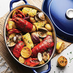 Tramontina Bestow Enameled Cast Iron Oval Dutch Oven Pot with Lid, Large 7-quart, Blue