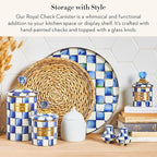 MACKENZIE-CHILDS Large Enamel Canister, Kitchen Storage Container for Flour and Sugar, 1.89 Liters, Blue-and-White Royal Check