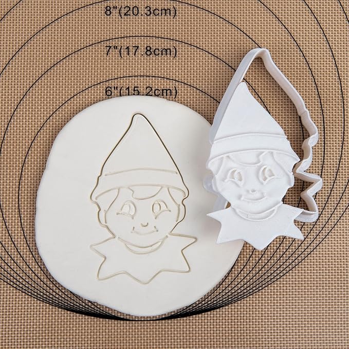 Flycalf Christmas Cookie Cutters Elf Shapes with Plunger Stamps Holiday PLA Baking Accessories Cutter Molds Gifts Decorative Party 3" Kitchen Cake Supplies