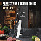 Huusk Japanese Nakiri Knife, 7 Inch Vegetable Chopping Knives with Full Tang Design, Hand Forged Cleaver with Ebony Handle, Japanese Kitchen Knife for Meat Cutting, Cooking Gift for Men