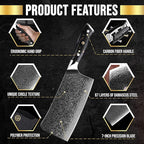 SliceElite Elite Series 7-Inch Damascus Bone Cutting Knife – VG10 Steel Blade with Forged Carbon Fiber Handle Infused with Gold Leaf, Sheaths Option (Bone Cutting Knife)