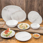 Carlisle FoodService Products Ridge Resuable Plastic Platter Oblong Platter for Home and Restaurant, Melamine, 18 Inches, Marble, (Pack of 6)