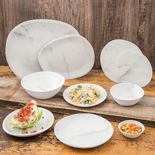 Carlisle FoodService Products Ridge Reusable Plastic Plate Dinner Plate for Home and Restaurant, Melamine, 10.5 Inches, Marble, (Pack of 12)