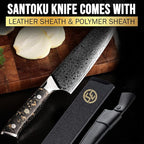 SliceElite Elite Series 7 Inch Santoku Knife VG10 Damascus Steel Forged Carbon Fiber Handle Dual Protection Cutting Kitchen Tool Sharp Vegetable Meat Chopping BBQ Chef Slicing Cleaver Camping Butcher