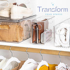 Plastic Food Storage 6 Pack Clear Container Bin with Handles for Organizing Kitchen, Pantry, Refrigerator, Freezer, Pantry, Cabinet, Closet, Bathroom. 10”x4”x6”
