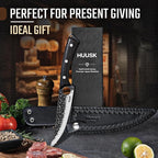 Huusk Viking Boning Knife 6 inch, Japanese Boning Knives for Meat Cutting, Full Tang Fillet Knives with Sheath, Brisket Trimming Knives for BBQ, Camping, Ideal Gift