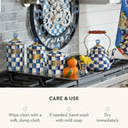 MACKENZIE-CHILDS Enamel Canister Set, Small (38 oz.), Medium (48 oz.), and Large (64 oz.) Kitchen Containers, Blue-and-White Royal Check