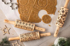 FOX Embossing Rolling Pin – Laser Engraved Dough Roller with a woodland fox and forest pattern. Perfect for cookies, pottery, and a thoughtful gift. By Algis Crafts.