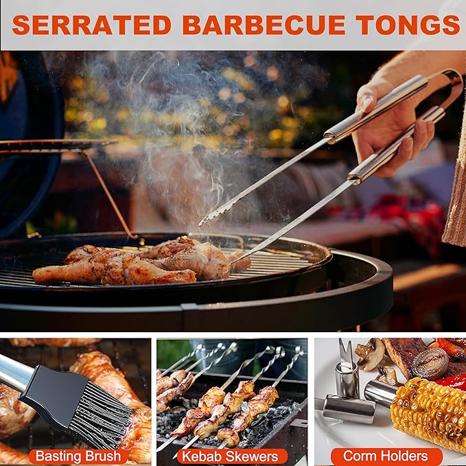 Grilljoy BBQ Accessories Grill Tools Set - 22PCS Stainless Steel Barbecue Grill Accessories for Outdoor Grill with Black Aluminum Case - Christmas Grilling Gifts for Men & Dad -Grill Tools Kit