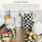 MACKENZIE-CHILDS Courtly Check Enamel Canister, Black-and-White Kitchen Storage Container with Lid, Mini