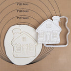 Flycalf Christmas Cookie Cutters House Shapes with Plunger Stamps Holiday PLA Baking Accessories Cutter Molds Gifts Decorative Party 3.5" Kitchen Cake Supplies