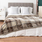 PAVILIA Taupe Plaid Sherpa Throw Blanket for Couch Twins, Soft Fuzzy Cabin Blanket and Throws, Warm Cozy Winter Gift Blanket, 60x80