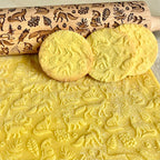 FOX Embossing Rolling Pin – Laser Engraved Dough Roller with a woodland fox and forest pattern. Perfect for cookies, pottery, and a thoughtful gift. By Algis Crafts.