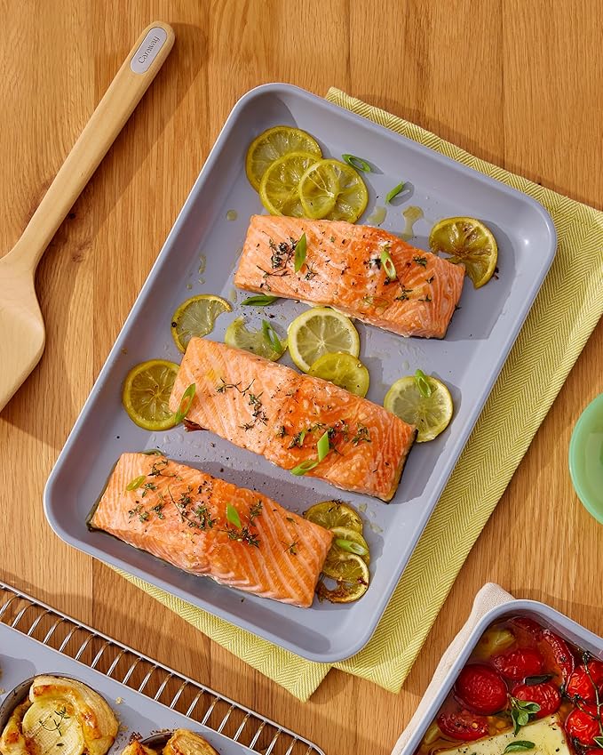 Caraway Nonstick Ceramic Small Baking Sheet Duo (9x13”) – Non-Toxic, PTFE & PFOA Free – Oven Safe – Aluminized Steel Core – Mini Sheet Pan for Baking, Roasting & More - Marigold