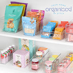 Plastic Food Storage 6 Pack Clear Container Bin with Handles for Organizing Kitchen, Pantry, Refrigerator, Freezer, Pantry, Cabinet, Closet, Bathroom. 14”x4”x4”