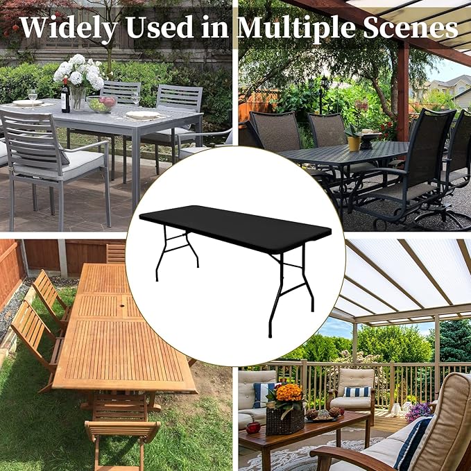 6 Pack Stretch Fabric Table Top Cap Cover, fits 6' Tables, Spandex Table Covers Washable Elastic Universal Rectangle Tablecloth Protector for Indoor Outdoor Party Picnic Wedding, Black, 30" W x 72" L