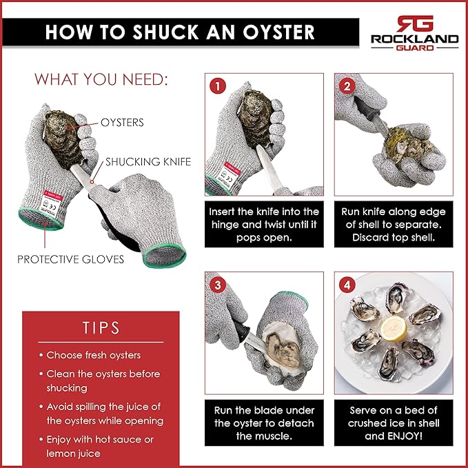 Rockland Guard Oyster Shucking Knife - Oyster Knife Shucker for Opening Clams, Scallops, Shellfish - Stainless Steel Blade, Non-Slip Ergonomic Handle - Kitchen Tool for Chefs, Cooks - Set of 4 Knives