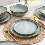AmorArc Ceramic Dinnerware Sets,Handmade Reactive Glaze Stoneware Plates and Bowls Sets,Highly Scratch Resistant | Dishwasher & Microwave Safe Dishes Set,Service for 6 (18pc)