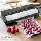 NutriChef Vacuum Sealer | Automatic Vacuum Air Sealing System For Food Preservation w/ Starter Kit | Compact Design | Lab Tested | Dry & Moist Food Modes | Led Indicator Lights (Black), EWE