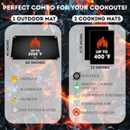 Grill Mat Set – 60"x40" Under Grill Mat for Outdoor Grill + 2 BBQ Cooking Mats, Heat-Resistant Silicone, Includes Stakes & Bag – Use on All Surfaces