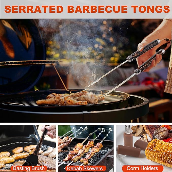 Grilljoy BBQ Accessories Grill Tools Set - 22PCS Stainless Steel Barbecue Grill Accessories for Outdoor Grill with Black Aluminum Case - Christmas Grilling Gifts for Men & Dad -Grill Tools Kit