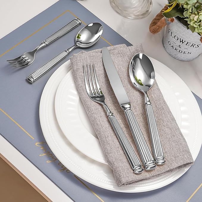 40-Piece Heavy Duty Silverware Set for 8, 18/10 Stainless Steel Forged Flatware Set, Extra Thick Heavy Weight, Ideal for Gift