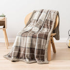 PAVILIA Taupe Plaid Sherpa Throw Blanket for Couch Twins, Soft Fuzzy Cabin Blanket and Throws, Warm Cozy Winter Gift Blanket, 60x80