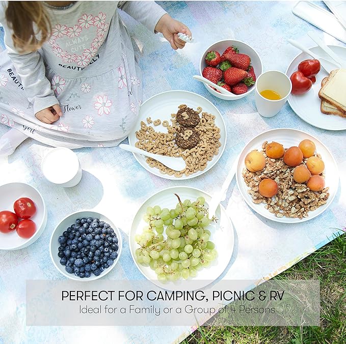 Wheat Straw Dinnerware Sets | Unbreakable Dinnerware Sets | Dishwasher Microwave Safe Dinnerware | Eco Friendly Non Breakable Dinnerware Sets | RV Outdoor Camping (White, Service for 4 (28 pcs))