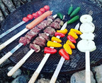 G & F Products BBQ Skewers, 23" x 5/8" Stainless Steel Flat Metal Skewers with Wooden Handles, Heavy-Duty 8-Piece Set with Camouflage Carry Bag for Grilling Meat, Vegetables, and Outdoor Cooking