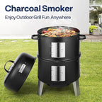 VIVOHOME 3-in-1 Vertical Charcoal Smoker, BBQ Smoker Grill with Built-in Thermometer, Air Vent, and 2 Access Doors, Idea for Parties, Backyard, Barbecues