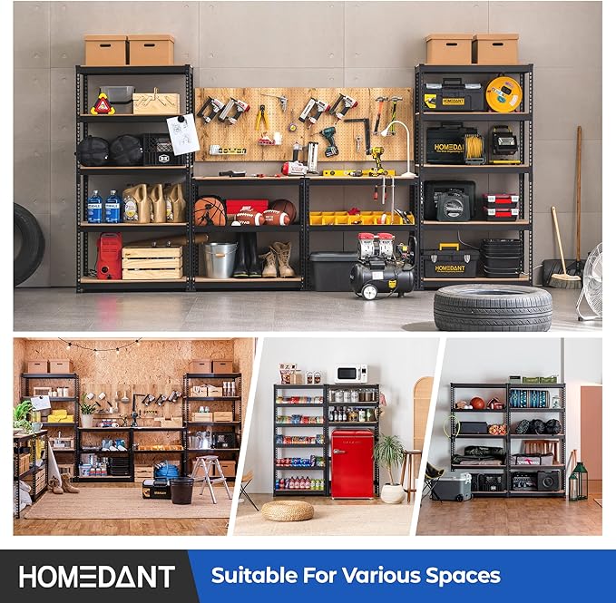 HOMEDANT 5 Tier Laminated Boltless Metal Shelving Unit Adjustable Garage Storage Utility Rack Heavy Duty Shelves Organization Multipurpose Shelf Warehouse Pantry Shed 35.9" W x 18.2" D x 71.3" H 4Pack