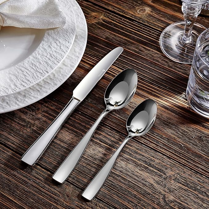 KEAWELL Premium 4-Piece Louis Spoon Set, 18/10 Stainless Steel, Squared Edge, Smooth Finish, Dishwasher Safe (6.4" Teaspoon)