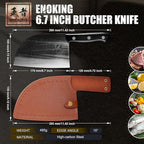 ENOKING Serbian Chef Knife 6.7 Inch, Handmade Professional Meat Cleaver Knife with Leather Sheath, High-Carbon Clad Steel Butcher Knife with Full Tang Handle for Kitchen, Camping, BBQ