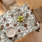 ISAENNE Designer Christmas Beige Linen Long Rectangle Tablecloth,Pinecones Pattern Indoor Table Cloths,Washable Decor Tablecloths for Dining Thanksgiving Kitchen Christmas,63"*102"-Carol B
