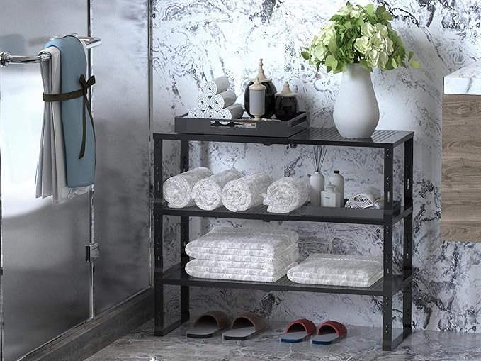 Adjustable Expanable Stackable Spice Rack Shelf Pantry Storage Organizer for Kitchen Cabinet,Countertop,Bathroom and More.Space is no Longer Limited(2Packs/Black/Medium)